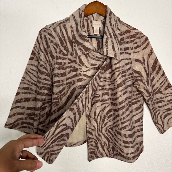 Chicos Zebra Lace zee 3/4 sleeve Cardigan Sweater blazer size 1 or medium - Picture 5 of 10